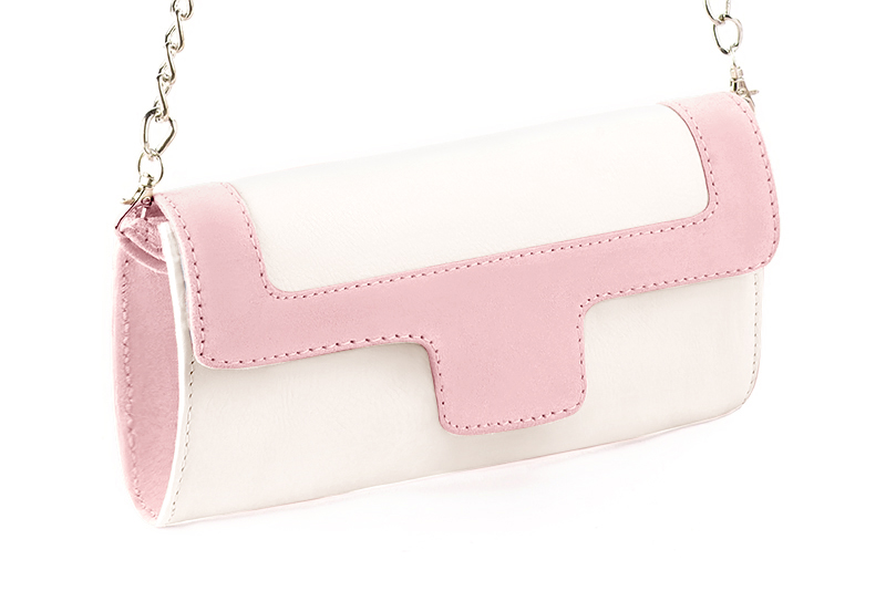 Women's off white and light pink luxurious elegant clutch for ceremonies, weddings and evenings out. - Front view